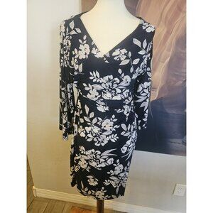 Lauren Ralph Lauren Dark Blue Floral Wrap Dress Knee Length Women's Size 4